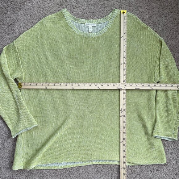 Eileen Fisher Sweater Womens L Green 100% Organic Linen Crewneck Open Knit - Picture 5 of 7